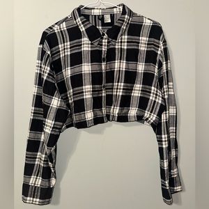 Black, White, and Really Light Gold Stripes cropped flannel